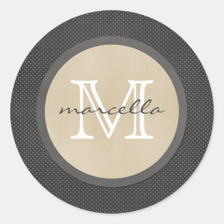 Black Polka Dots Small Monogram Runder Aufkleber