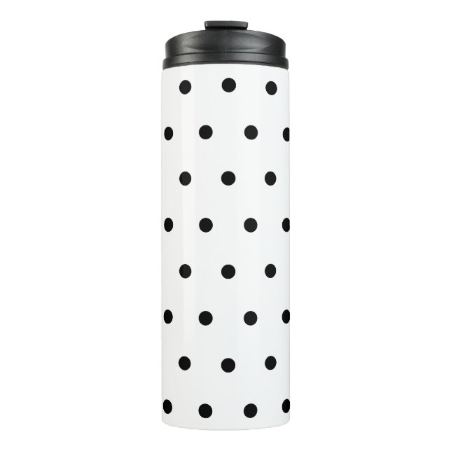 Black Polka Dots White Thermosbecher (Vorderseite)