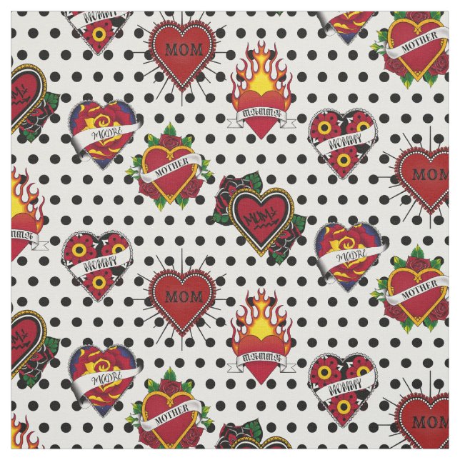 Black Polka Dotted Mama Tattoo Stoff (Muster)