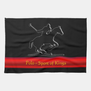 Black Polo Pony and Rider, roter Chrom-Look Streif Geschirrtuch