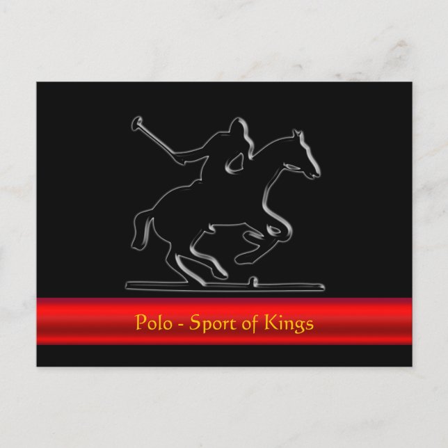 Black Polo Pony and Rider, roter Chrom-Look Streif Postkarte (Vorderseite)