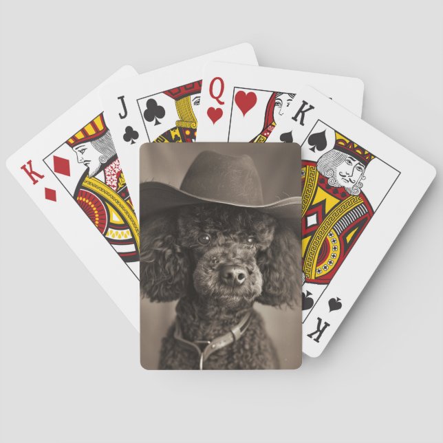 Black Poodle als Cowboy Halloween-Kostüm verkleide Spielkarten (Rückseite)