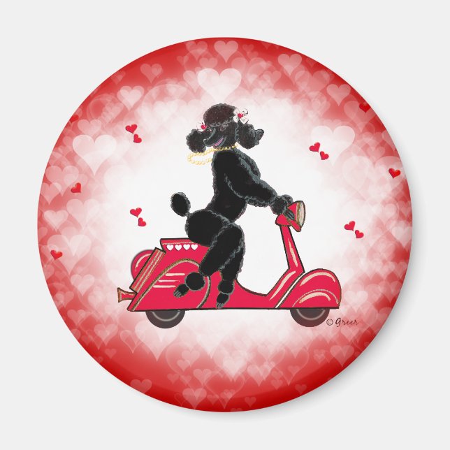 Black Poodle auf einem roten Herz Magnet (Vorne)