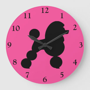 Black Poodle auf Pink Große Wanduhr