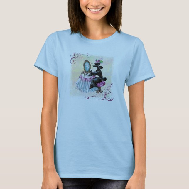 Black Poodle Boudoir Retro Art T-Shirt (Vorderseite)
