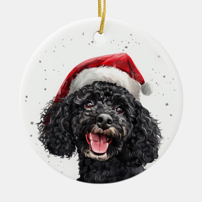 Black Poodle Dog Christmas Personalized Keramik Ornament (Vorne)