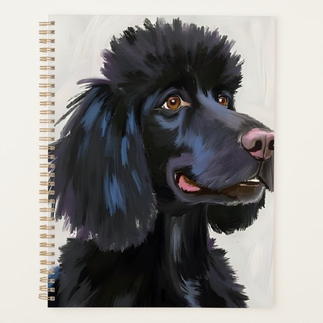 Black Poodle | Dog Watercolor Pet Painting Planer (Vorderseite)