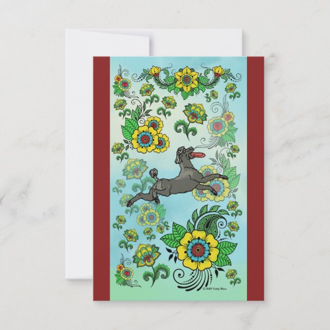 Black Poodle Fangen einer Frisbee Note Card Dankeskarte (Vorderseite)