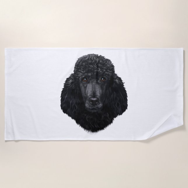 Black Poodle Hundegesicht Strandtuch (Vorderseite)