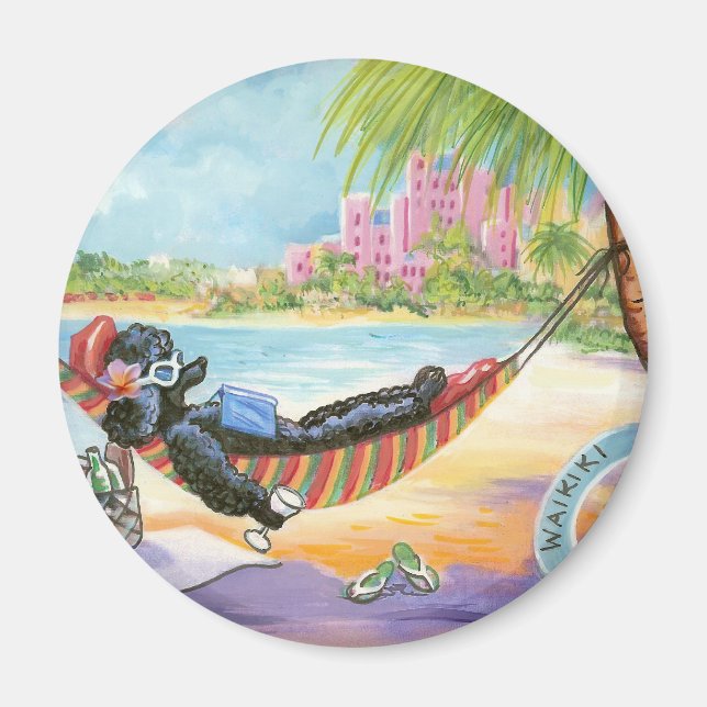 Black Poodle in Hawaii Beach Scene Magnet (Vorne)