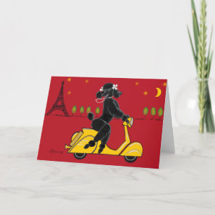 Black Poodle in Paris auf Scooter Karte