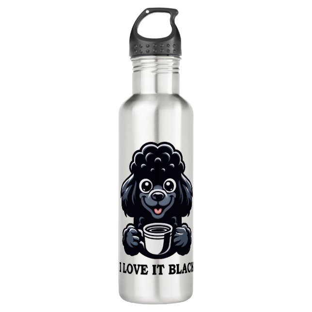 Black Poodle Lieben Black Coffee Edelstahlflasche (Vorderseite)