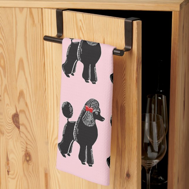 Black Poodle mit Red Bow Print Kitchtuch Geschirrtuch (Drittel gefaltet)