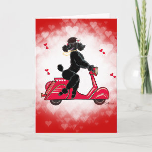 Black Poodle on Scooter Valentine Feiertagskarte