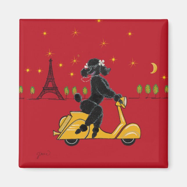 Black Poodle Paris Scooter Eiffel Tower Magnet (Vorne)