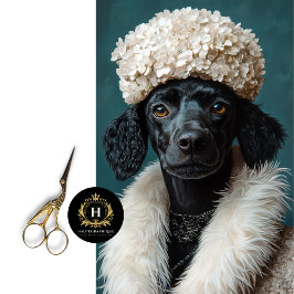 Black Poodle Portrait White Hydrangea Decoupage Seidenpapier