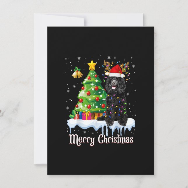 Black Poodle Santa Christmas Tree Lights Hund Love Einladung (Vorderseite)