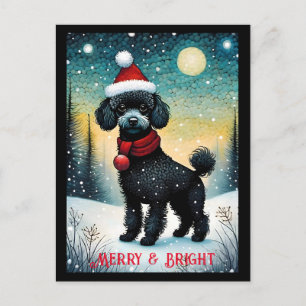 Black Poodle Snowy Meadow Santa Puppy Holiday Postkarte