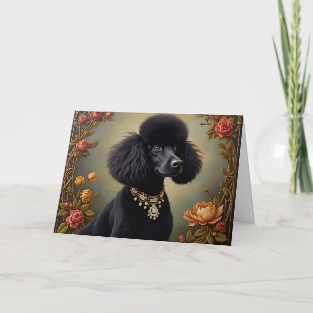 Black Poodle Vintag Black Card Dankeskarte (Vorderseite)