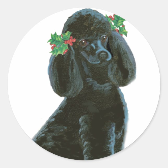 Black Poodle Weihnachten Runder Aufkleber (Vorderseite)