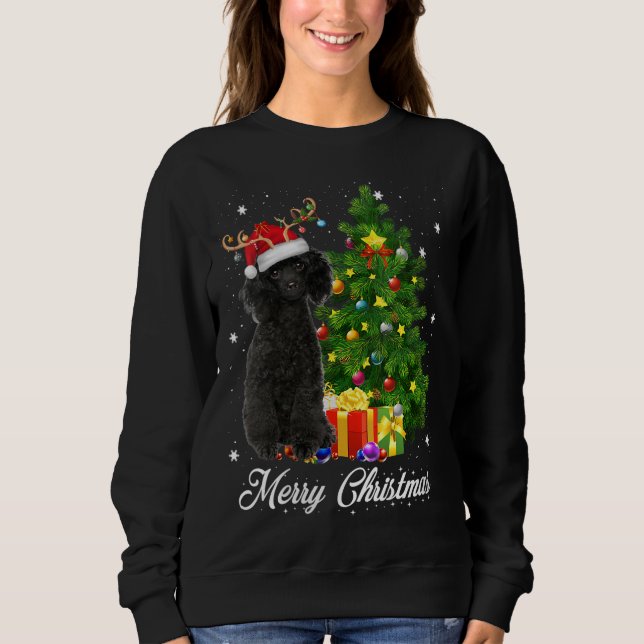 Black Poodle Weihnachtsbaum Lichter Xmas Rein Sweatshirt (Vorderseite)