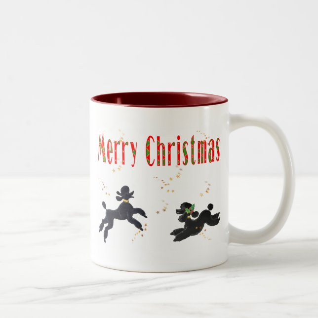 Black Poodles Playing Frohe Christmas Art Tasse Cu (Rechts)