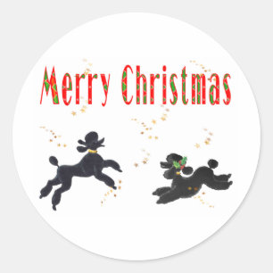Black Poodles Playing Frohe Weihnachts Art Sticker