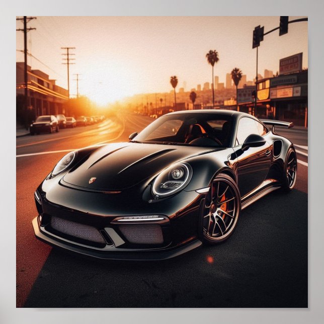 Black Porsche Sunset Poster (Vorne)
