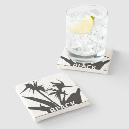 BLACK - Posavasos con Flor del paraíso en negro Steinuntersetzer