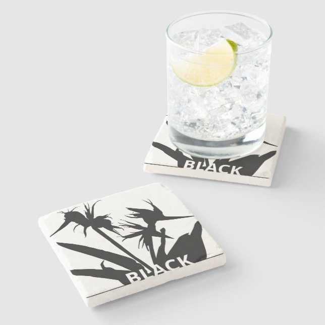 BLACK - Posavasos con Flor del paraíso en negro Steinuntersetzer (Seitenansicht)