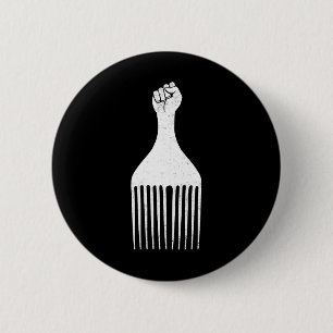 Black Power erhobene Faust Afro Pick Schwarze Gesc Button