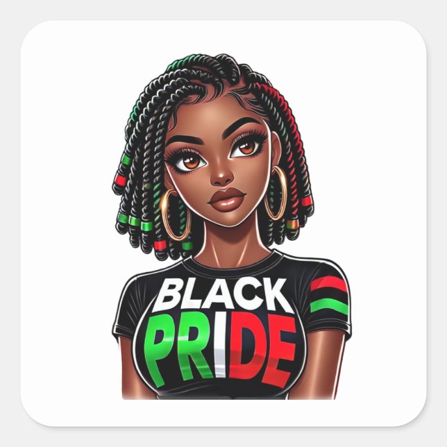 Black Pride Lady Quadratischer Aufkleber (Vorderseite)