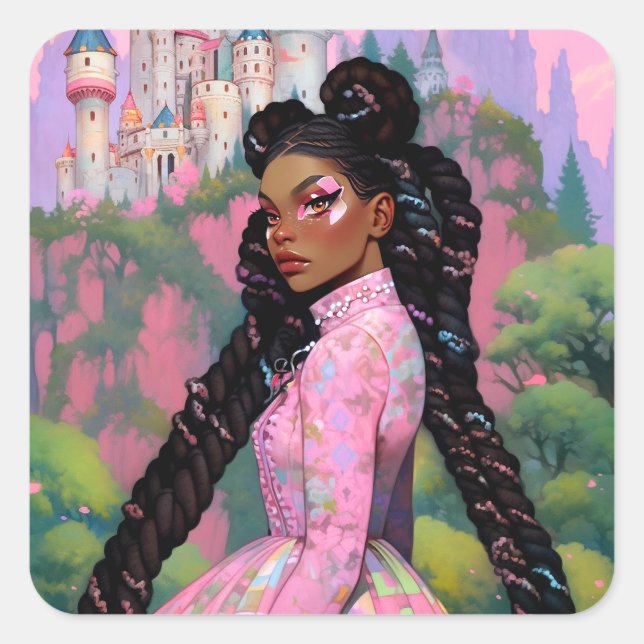 Black Princess Fantasy Art Quadratischer Aufkleber (Vorderseite)