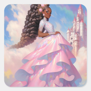 Black Princess Fantasy Art Quadratischer Aufkleber