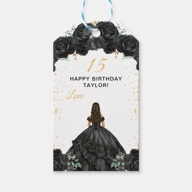 Black Princess Quinceañera Happy Birthday Geschenkanhänger (Vorderseite)