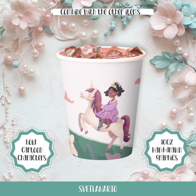 Black Princess Riding Unicorn Paper Cup Pappbecher (Von Creator hochgeladen)