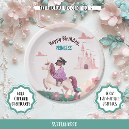 Black Princess Riding Unicorn Paper Plate Pappteller