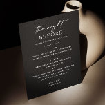 Black Probe Dinner | Moderne Nacht vor Menükarte<br><div class="desc">Feiern Sie "The Night Before" im Stil dieses modernen Abendmenüs mit schwarzer Probe. Es ist mit einer kühnen, minimalistischen Anordnung und eleganter Typografie gestaltet und eignet sich ideal für Paare, die ein elegantes und raffiniertes Aussehen gewollt haben. Passen Sie den Text an, um Ihre Abendkurse zu präsentieren und eine polierte...</div>