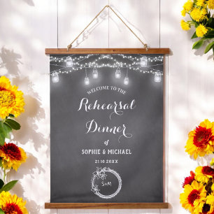 Black Probe Dinner Welcome String Lights Wandteppich Mit Holzrahmen
