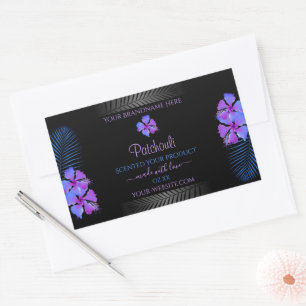 Black Product Labels Tropical Lila Blue Flowers Rechteckiger Aufkleber