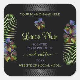 Black Product Labels Yellow Lila Hawaii Blume Quadratischer Aufkleber