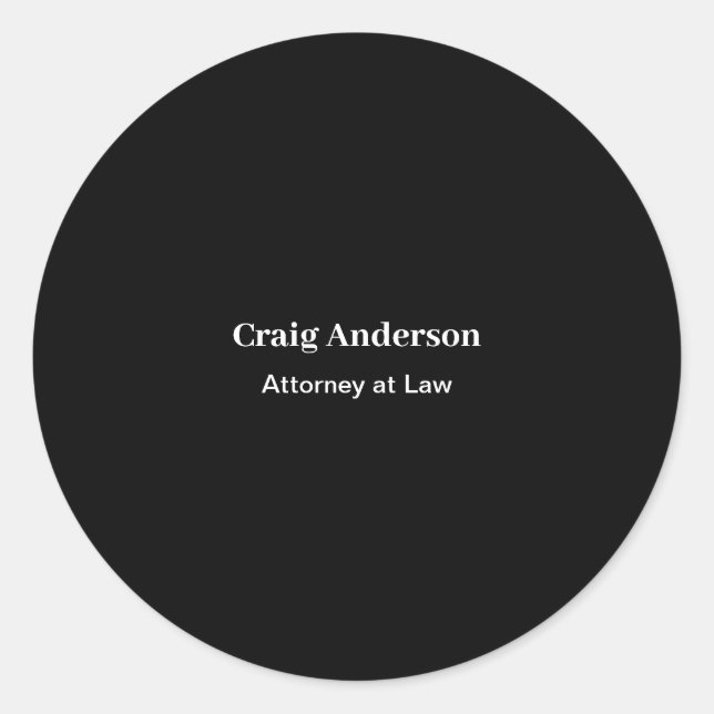 Black Professional Plain Modern Elegant Runder Aufkleber (Vorderseite)
