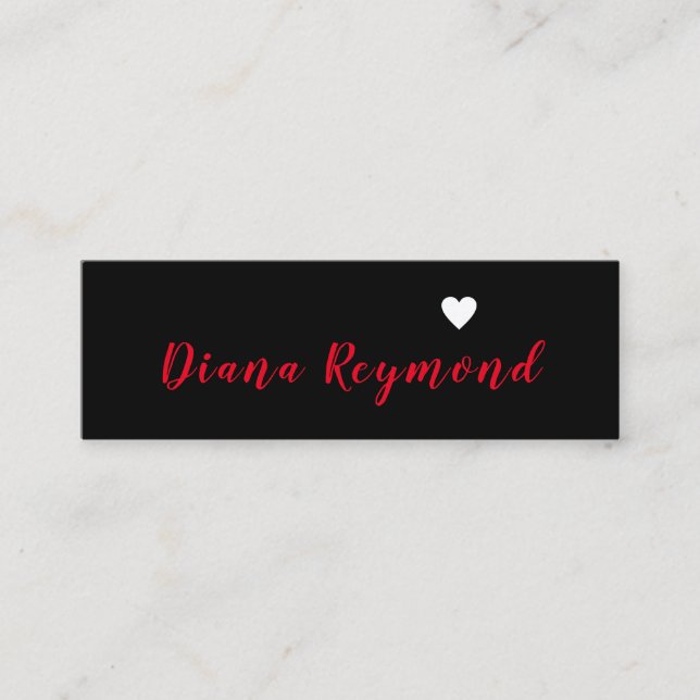 Black professional profile card with heart mini visitenkarte (Vorderseite)
