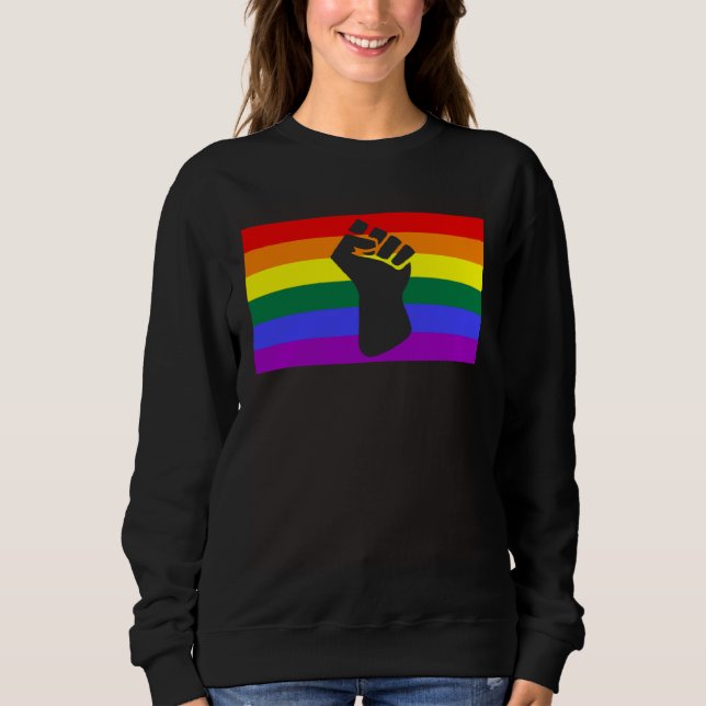 Black Protest Fist LGBTQ Gay Pride Flag Unity Equa Sweatshirt (Vorderseite)