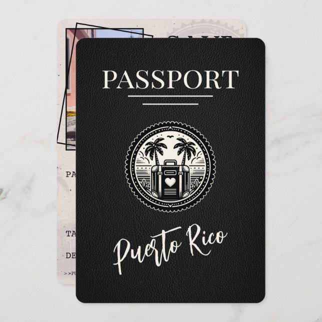Black Puerto Rico Passport Save The Date (Vorne/Hinten)