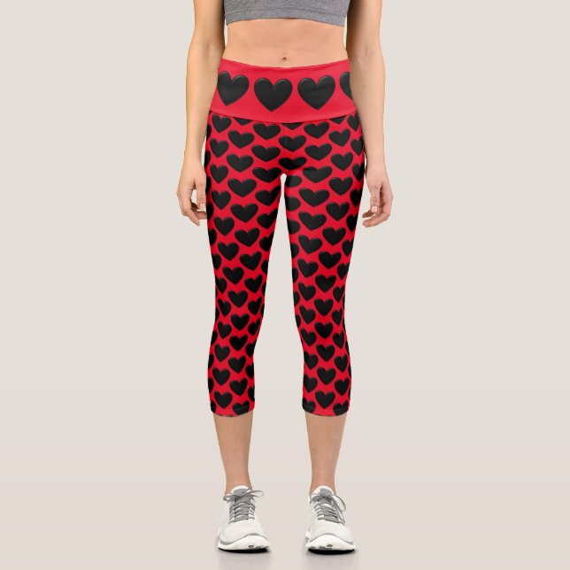 Black Puffy Hearts Capri Leggings (Vorderseite)
