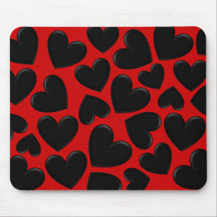 Black Puffy Hearts Mousepad