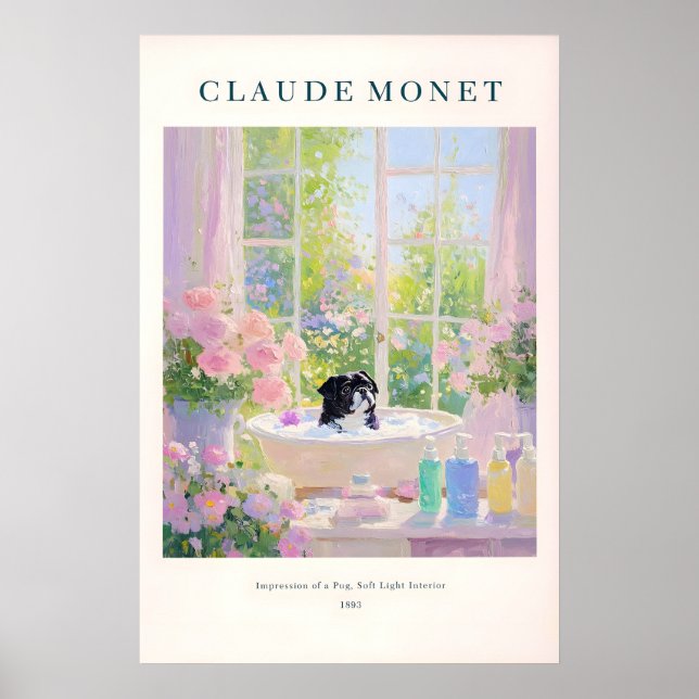 Black Pug Bathroom Print Monet Style French Poster (Vorne)
