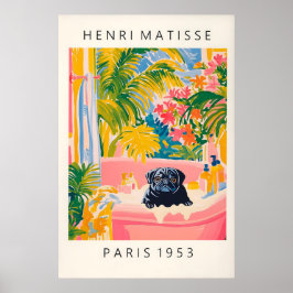 Black Pug in Bathtub Art Print Funny Dog Bathroom Poster