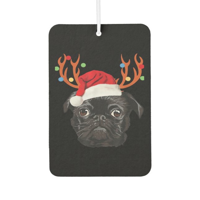 Black Pug Santa Christmas Reindeer Christmas Light Autolufterfrischer (Vorderseite)
